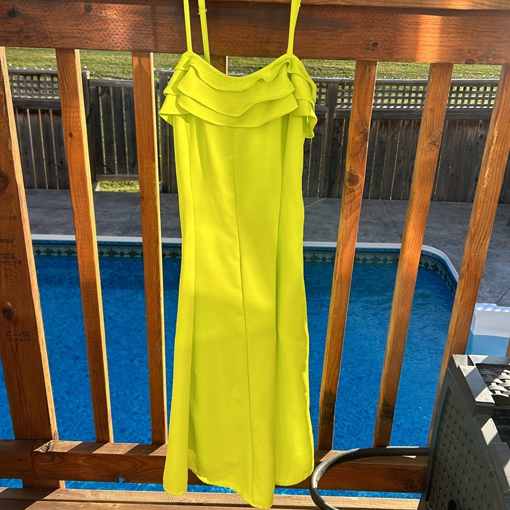 EUC worn twice fluorescent Green Party dress. Size Small.